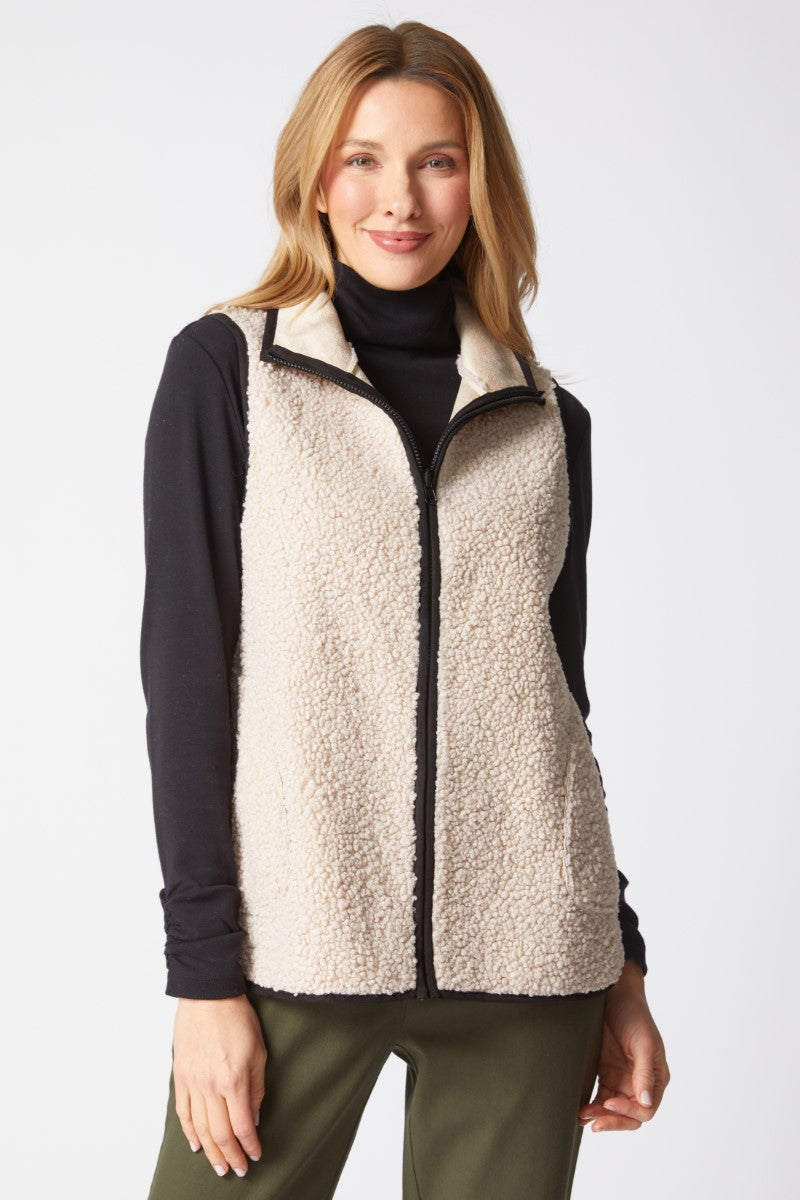 Reversible Faux Suede Allie Sherpa Vest in Dove