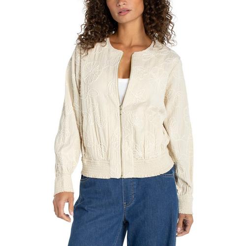 Smocked Bomber Jacket in Pale Sand