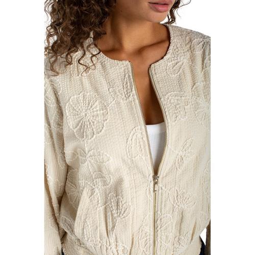 Smocked Bomber Jacket in Pale Sand