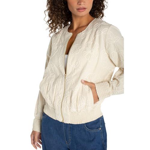 Smocked Bomber Jacket in Pale Sand
