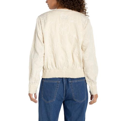 Smocked Bomber Jacket in Pale Sand