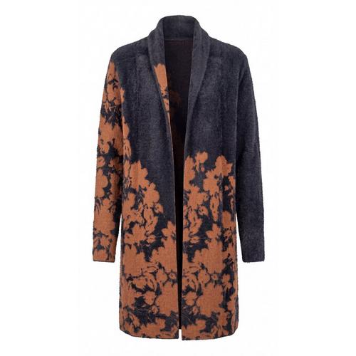 Open Front Shawl Sweater Jacket in Brown Black Floral