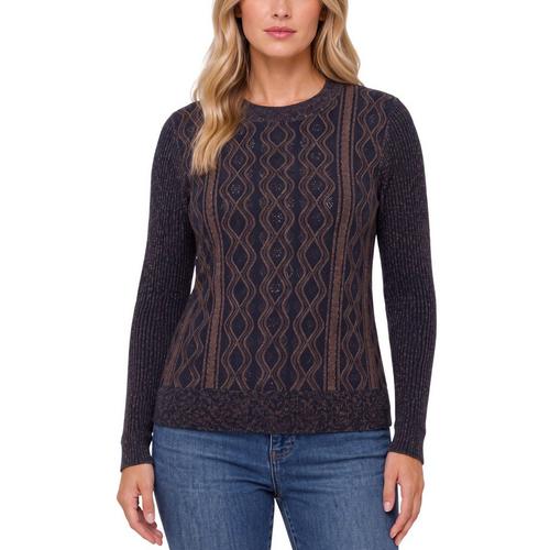 Twist Cable Knit Pullover Sweater in Navy/Brown