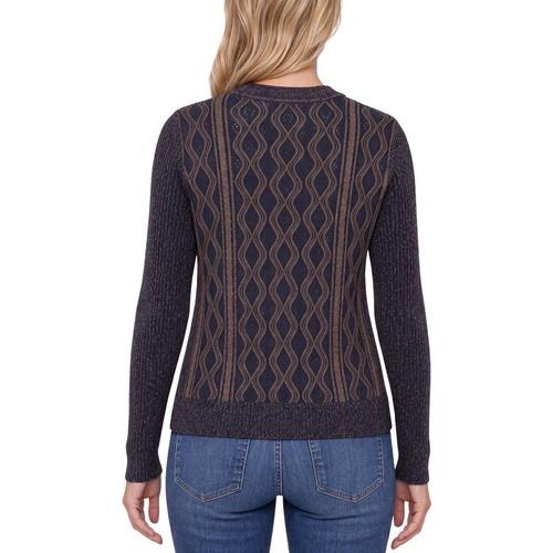 Twist Cable Knit Pullover Sweater in Navy/Brown
