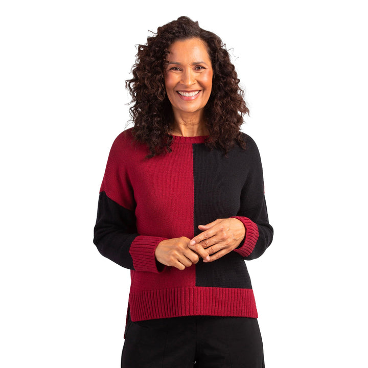 Yin Yang Color Block Pullover in Cranberry