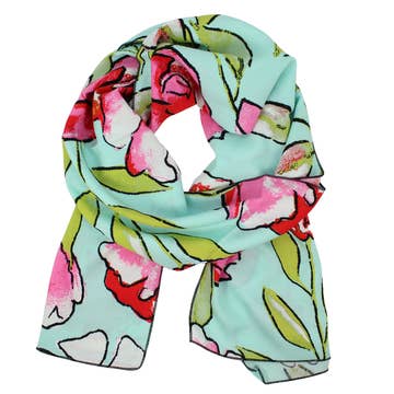 Rayon Scarf in Aqua and Red