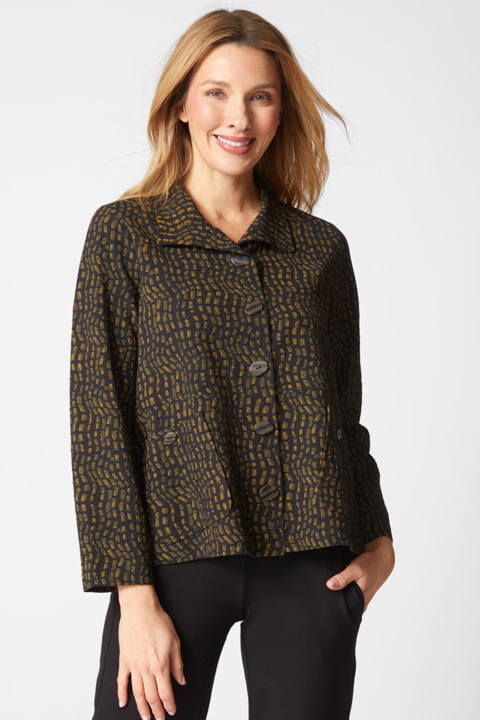 Pucker Weave Mosaic Print Jacket in Lichen