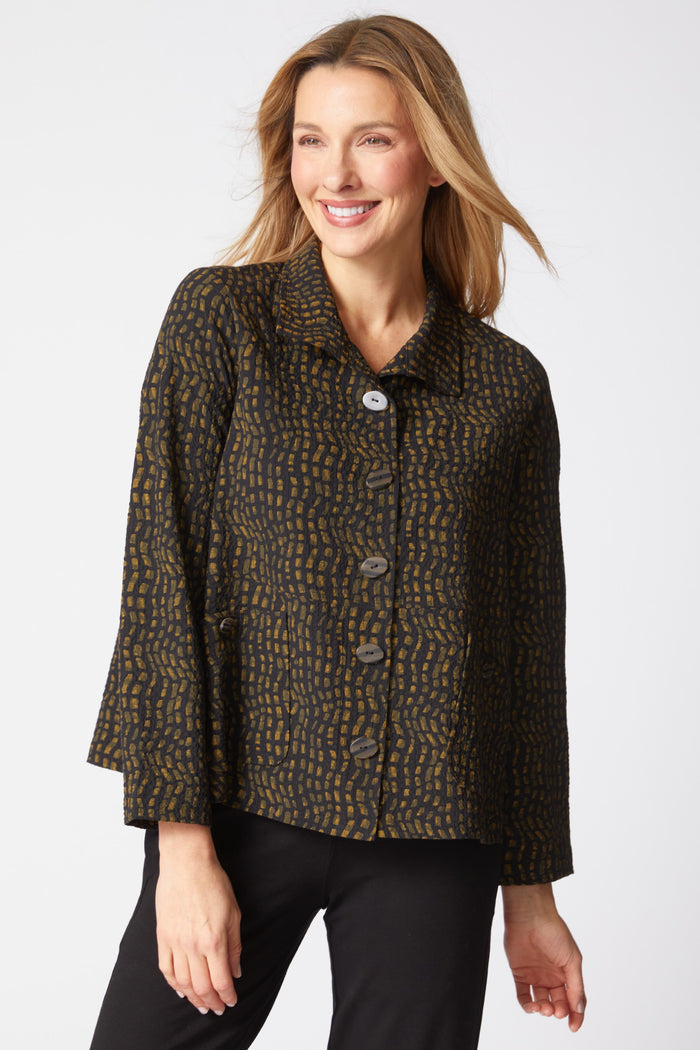 Pucker Weave Mosaic Print Jacket in Lichen