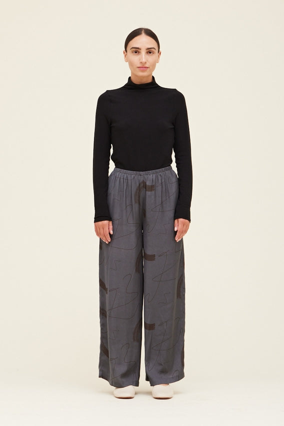 Satin Pants in Printed Slate