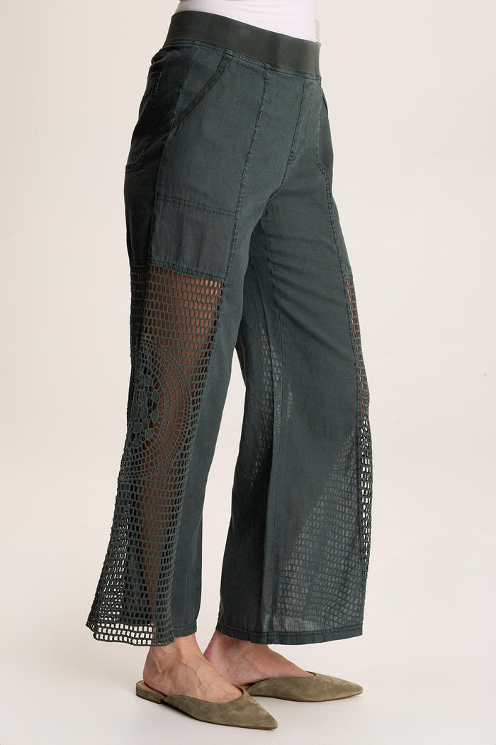 Crochet Wide Leg Pant in Silken Pine Pigment