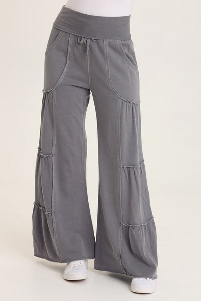 Carola Side-Tiered Wide-Leg Fleece Pant  in Nebulous Pigment