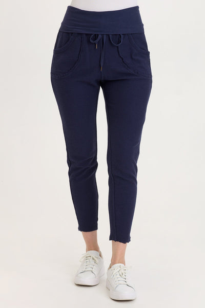 Kiefer Slim Leg Crepe Knit Pant in Navy