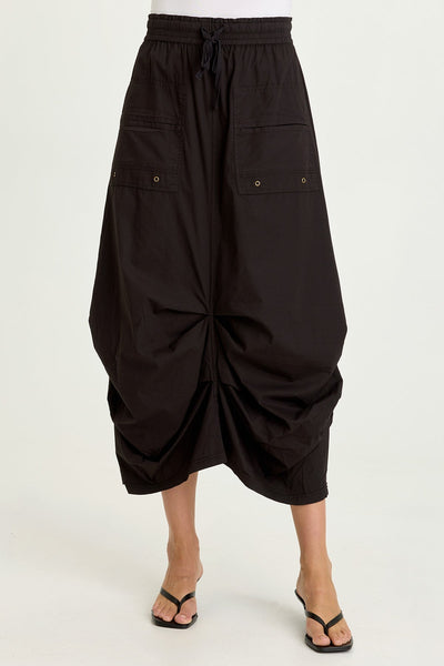 Hedvig Poplin Pleated Hem Skirt in Black