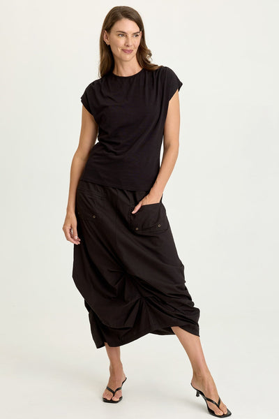 Hedvig Poplin Pleated Hem Skirt in Black
