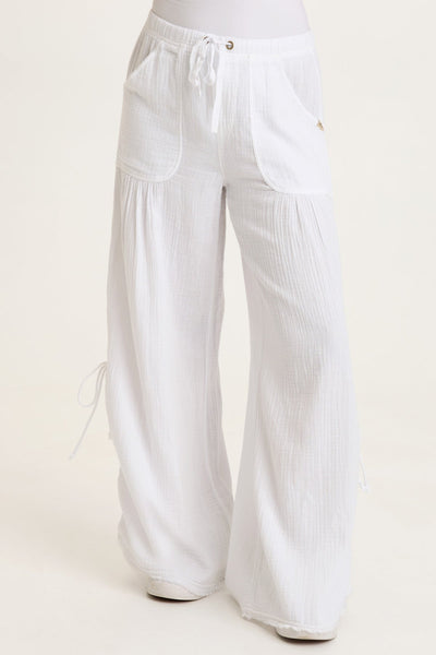 Muriel Gauze Wide-Leg Pant in White