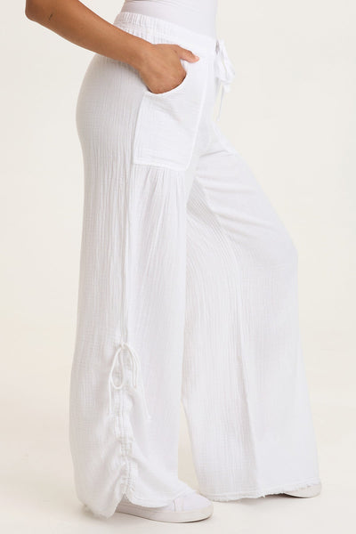 Muriel Gauze Wide-Leg Pant in White