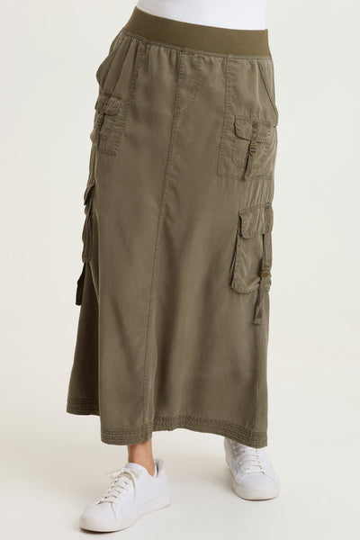 Kimo Tencel Cargo Maxi Skirt in English Moss