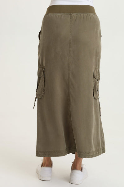Kimo Tencel Cargo Maxi Skirt in English Moss