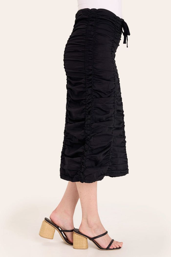 Double Shirred Panel Skirt in Black