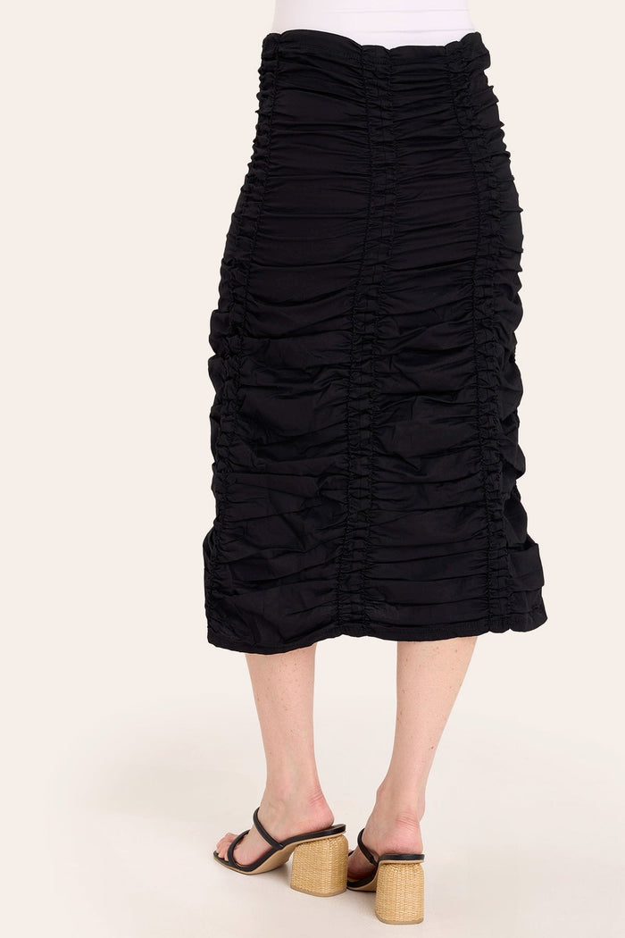 Double Shirred Panel Skirt in Black