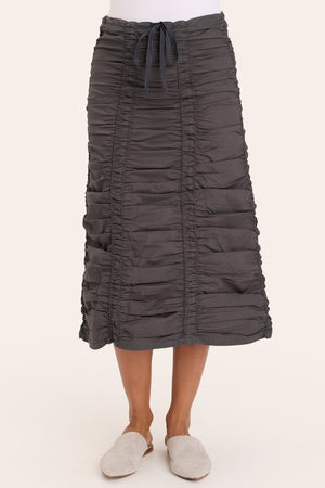 Double Shirred Panel Skirt in Charcoal