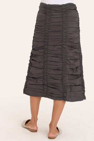 Double Shirred Panel Skirt in Charcoal
