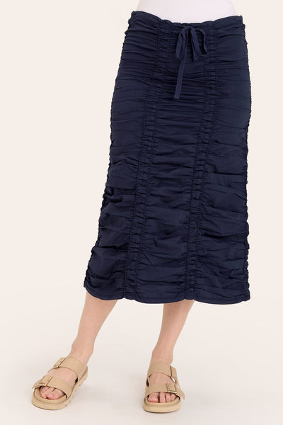 Double Shirred Panel Skirt  in Navy