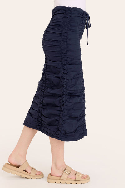 Double Shirred Panel Skirt  in Navy