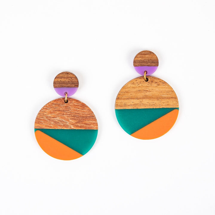 Orange & Green Geo Drop Post Earrings