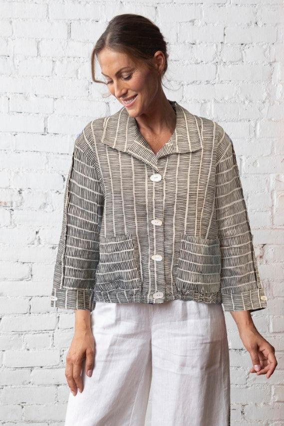 Print Stripe Jacket in Black and Cream