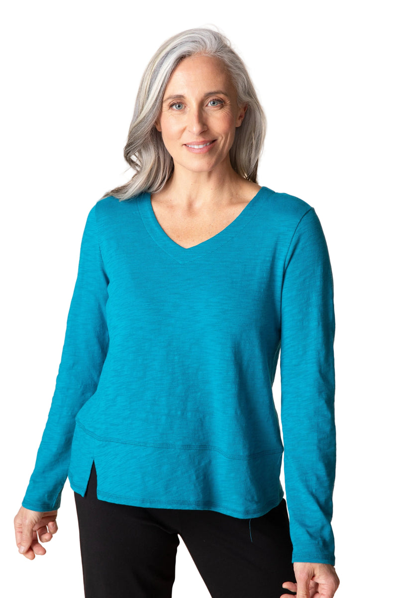 Cotton Pebble Long Sleeved Tee in Teal