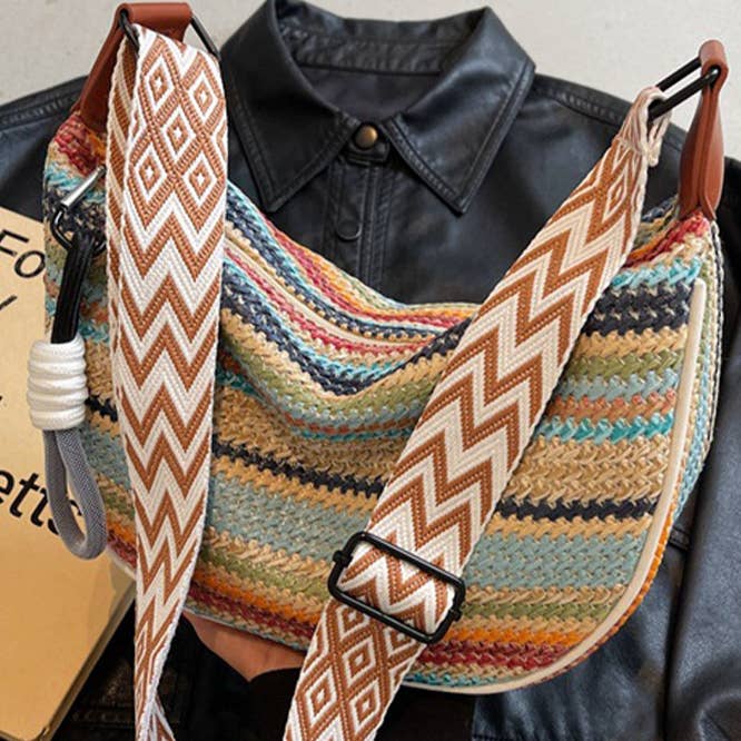 Colorblock Straw Bag
