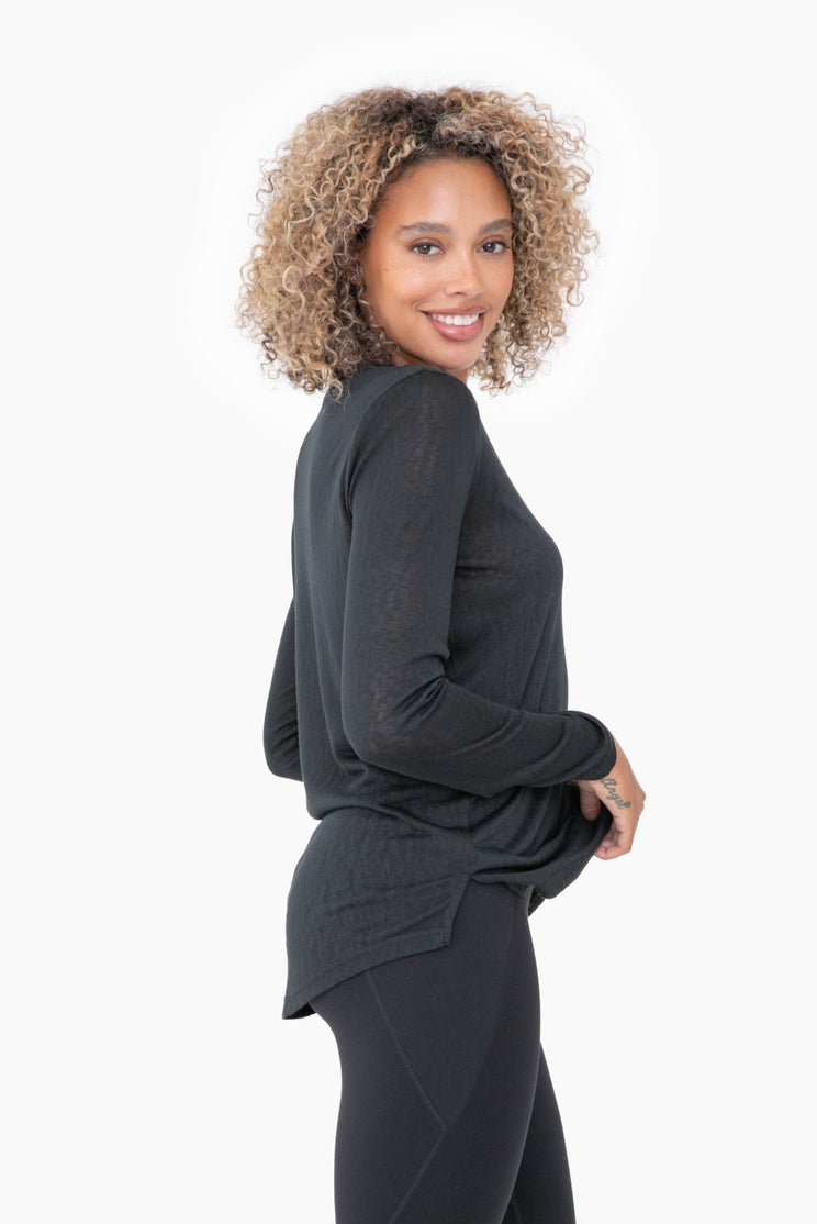 Crew Neck Long Sleeve Modal in Black