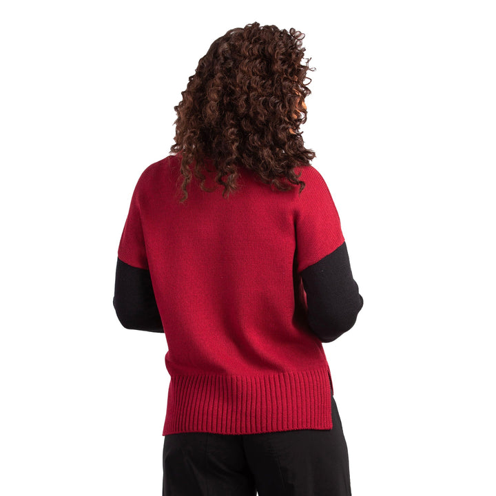 Yin Yang Color Block Pullover in Cranberry