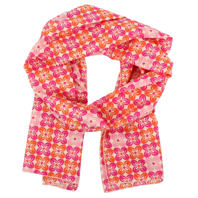 Cotton Voile Scarf in Pink Flower Grid