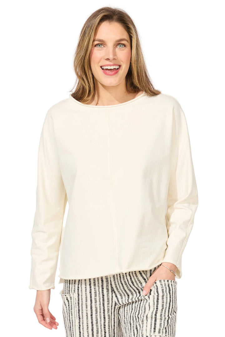 Ocean Front Terry Relaxed Roll Neck in Pearl