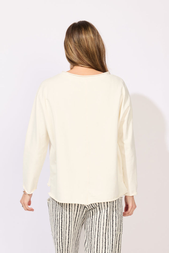 Ocean Front Terry Relaxed Roll Neck in Pearl