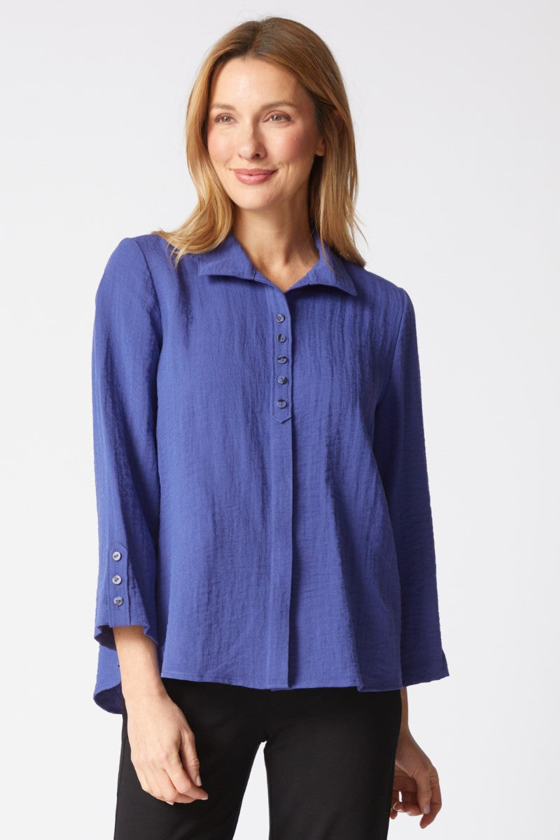 Express Solid Hidden Placket Shirt in Midnight