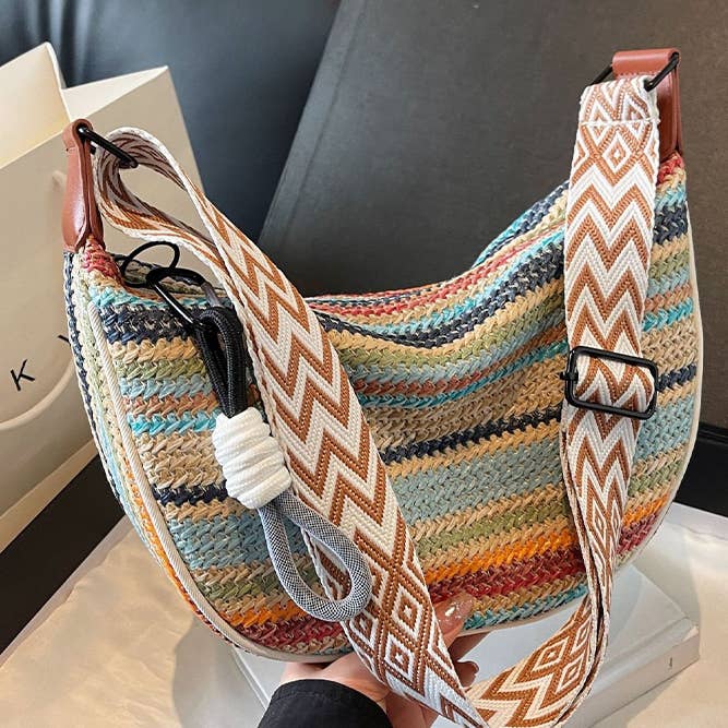 Colorblock Straw Bag