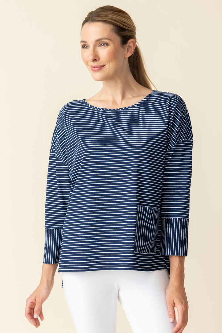 Stonewash Stripe Knit Boxy Crewneck