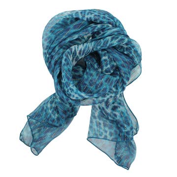 Silk Chiffon Scarf - Blue Leopard with Gold Metallic