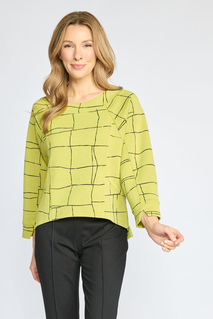 Feather Lux Knit Windowpane Pullover in Pear