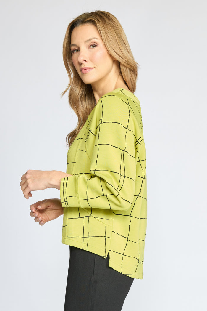 Feather Lux Knit Windowpane Pullover in Pear