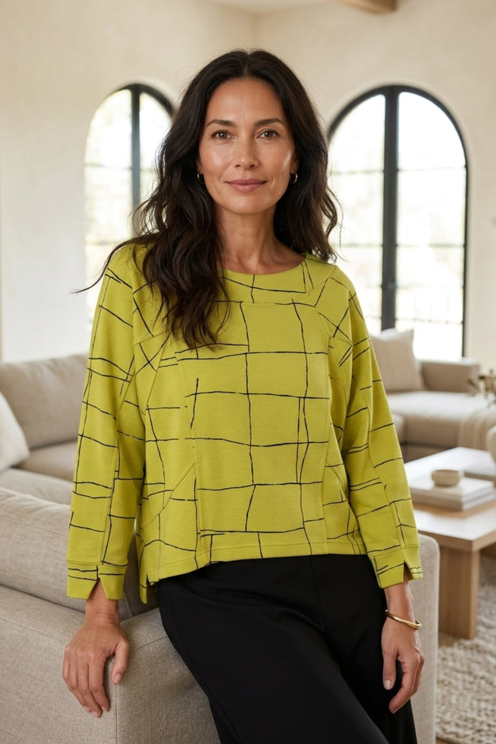 Feather Lux Knit Windowpane Pullover in Pear