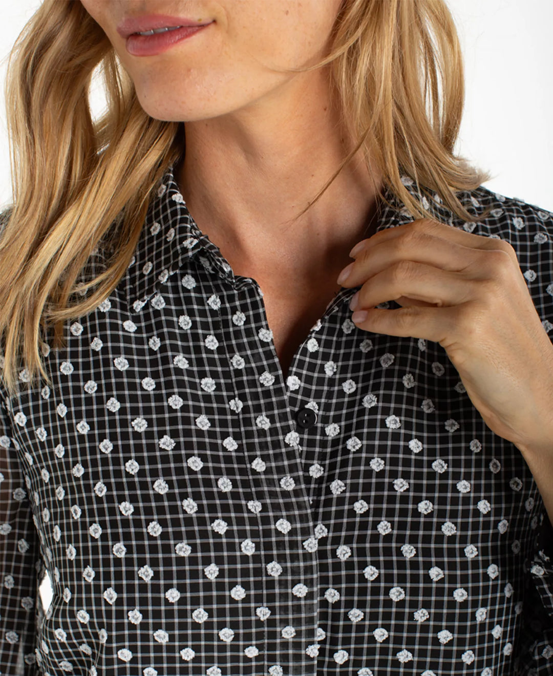 Long-Sleeve Collared Top in Black/White