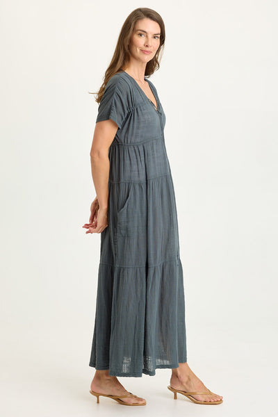 Ignatz Gauze Tiered V-Neck Dress in Hawthorn Leaf