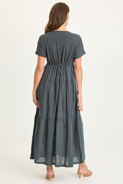 Ignatz Gauze Tiered V-Neck Dress in Hawthorn Leaf