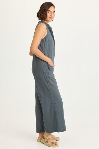 Tawnie Linen Button-Up Jumpsuit  in Hawthorn Leaf