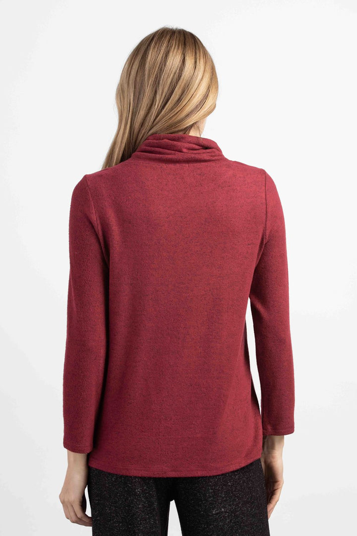 Soft Fleece Tie Neck Pullover in Cranberry