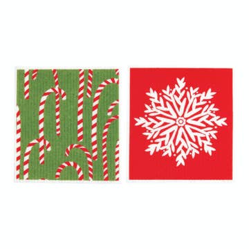 Candy Canes Blu Cloths Reusable Sponge-Cloth, Set of 2